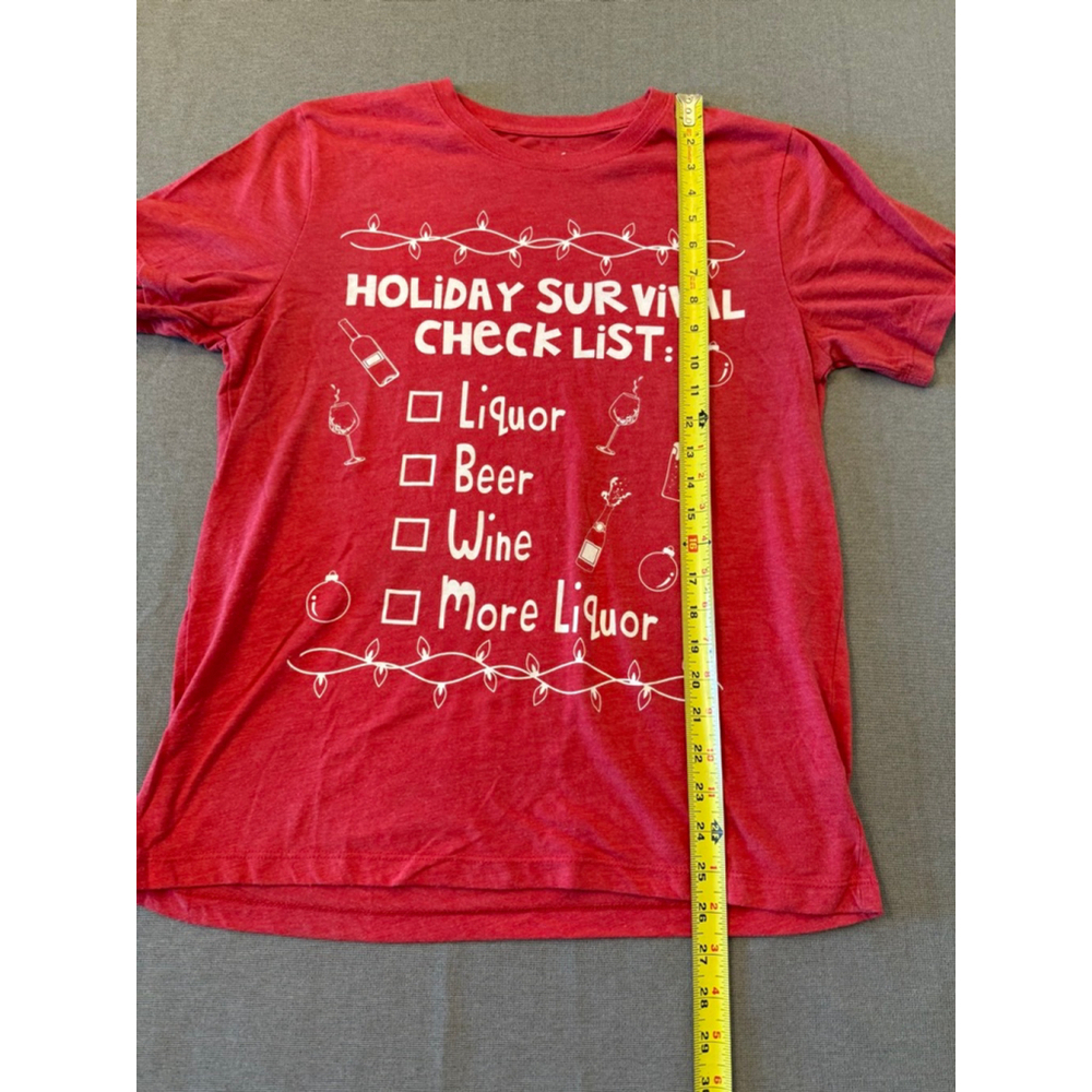 Christmas Tee Holiday Survival Checklist Size M Red Liquor Beer Wine More Liquor - Picture 7 of 7
